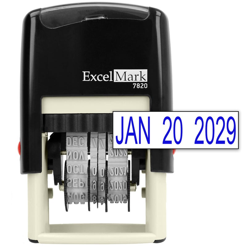 ExcelMark 7820 Self-Inking Rubber Date Stamp â€“ Great for Shipping, Receiving, Expiration and Due Dates (Blue Ink) - Image 1